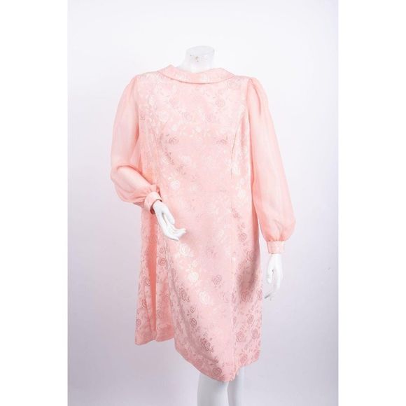 Vintage Dresses & Skirts - Vintage Sheath Dress Pink Roses Brocade L Puff sl
